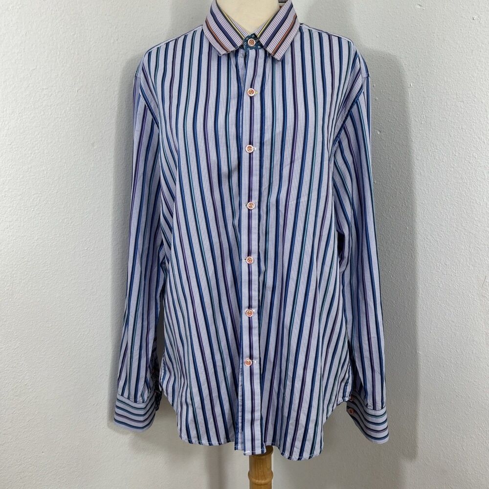 Robert Graham Dress Shirt Mens Large Stripe Button Down Flip Cuff